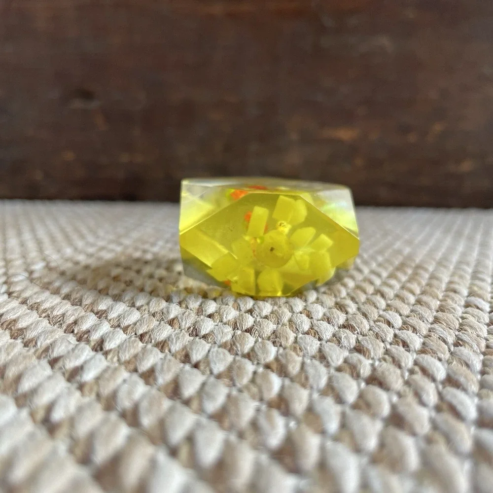 Vintage Facet Lucite Paperweight Flowers Mini